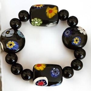 (SOLD) Colorful Floral Black Beaded Bracelet